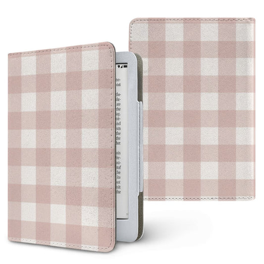 Taupe Gingham Kindle case, printed front and back, fits Kindle Paperwhite 6.8 and 7 inch and Colorsoft