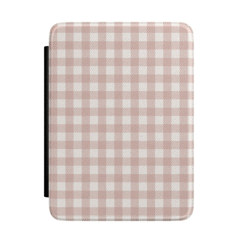 Taupe Gingham Kindle case — taupe and cream gingham check print