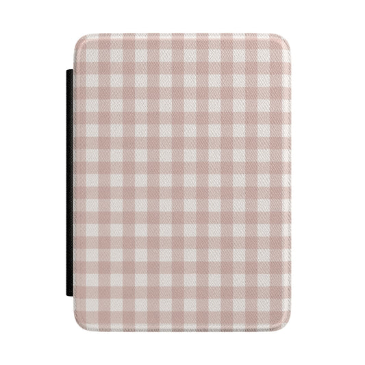 Taupe Gingham Kindle case — taupe and cream gingham check print