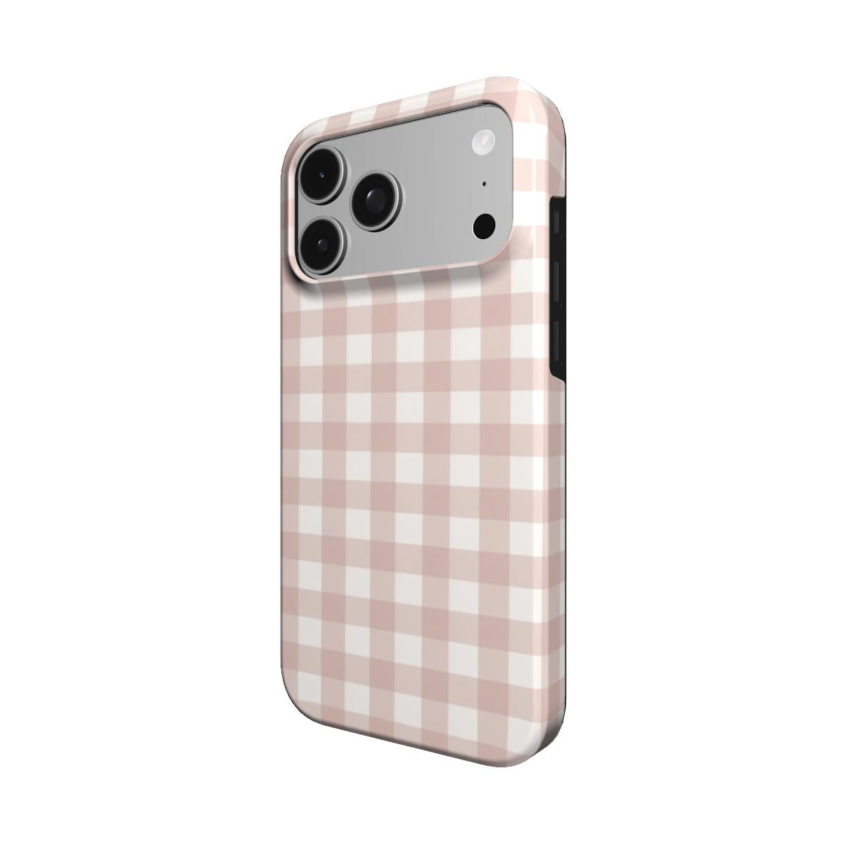 Taupe Gingham phone case – MagSafe iPhone case, angled view