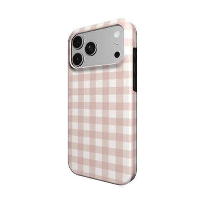 Taupe Gingham phone case – MagSafe iPhone case, angled view
