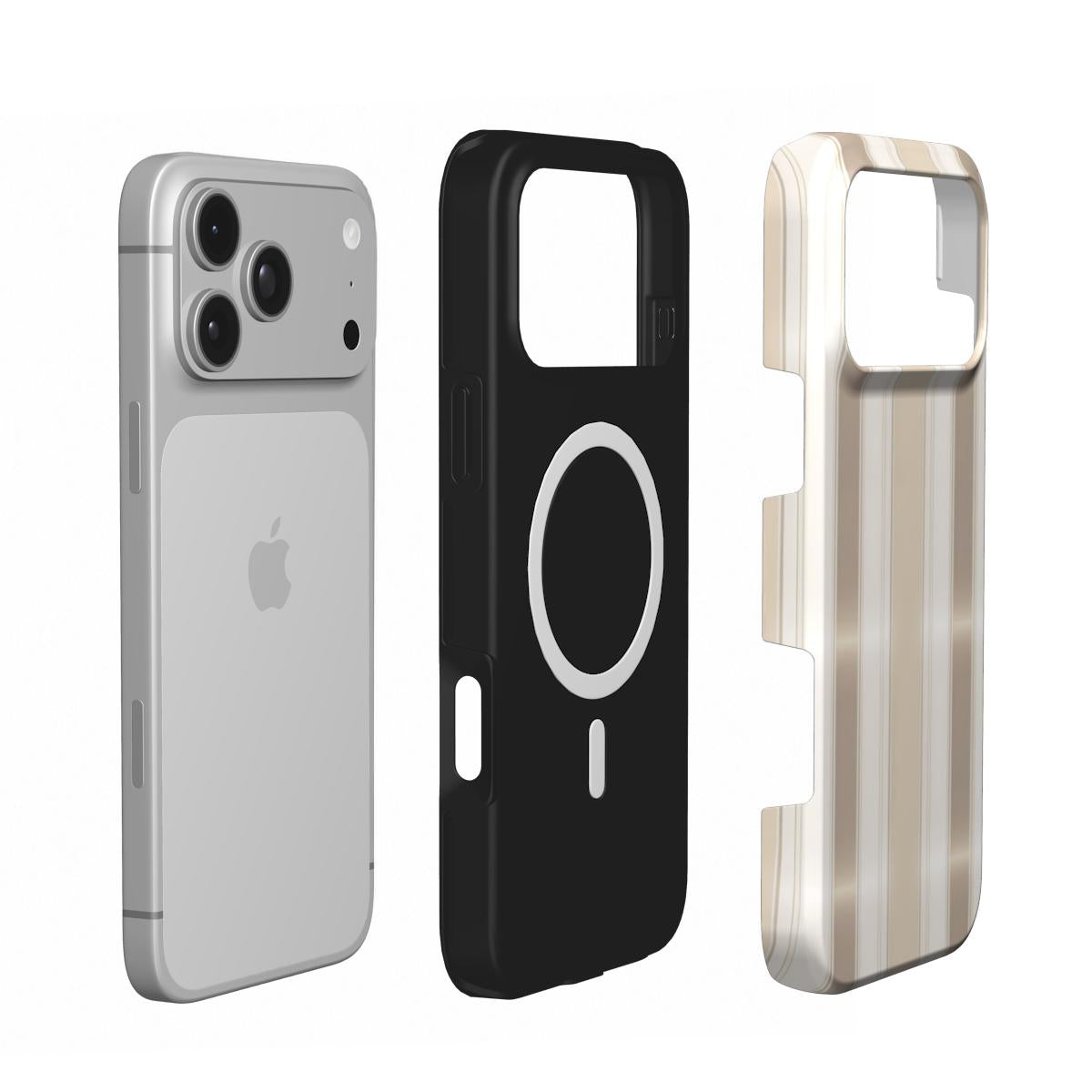 Taupe Ticking Stripe phone case – MagSafe iPhone case, second detail view