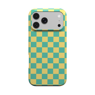 Teal & Yellow Check phone case – MagSafe iPhone case, front view