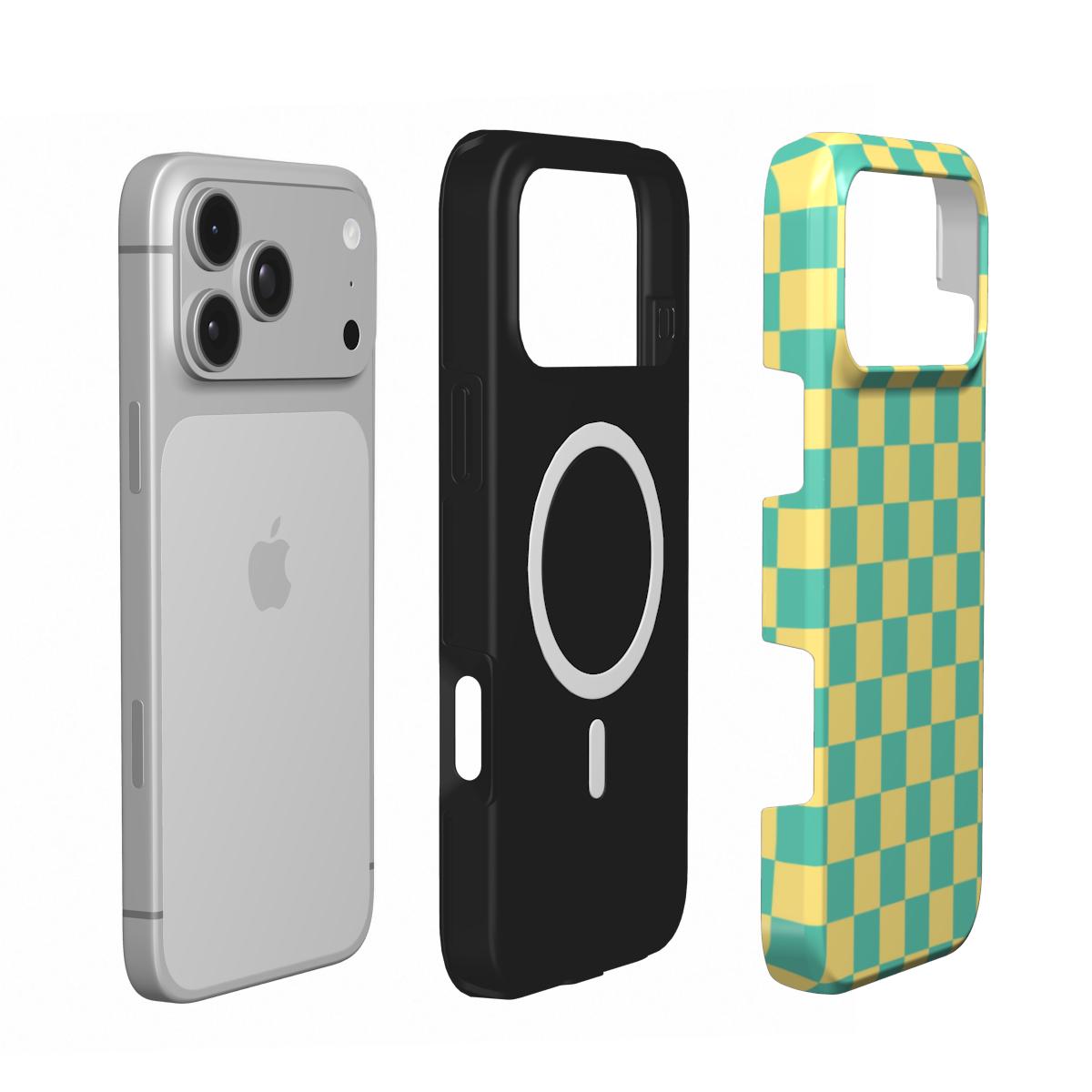 Teal & Yellow Check phone case – MagSafe iPhone case, second detail view