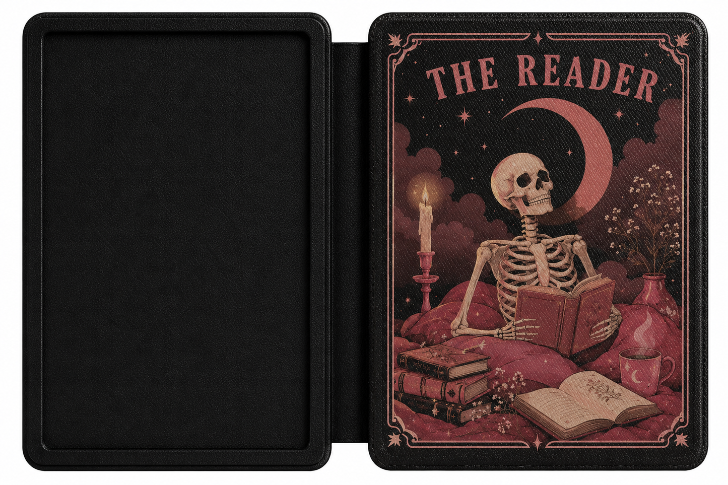 The Reader Tarot Kindle case shown at an angle