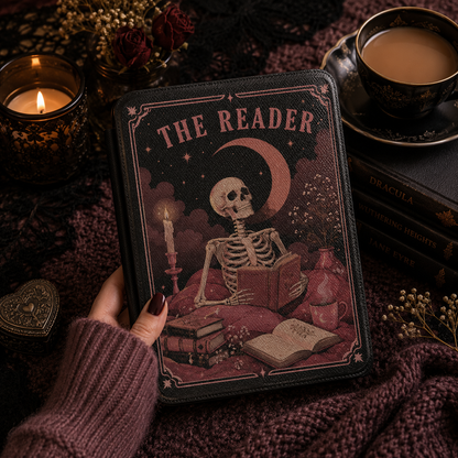 The Reader Tarot Kindle case front cover — tarot-style reader print