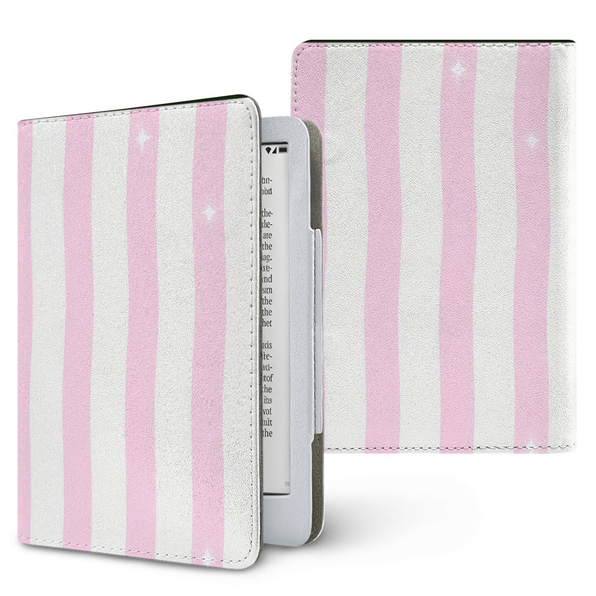 Pink Sparkle Stripe Kindle case — pink stripe, printed front and back