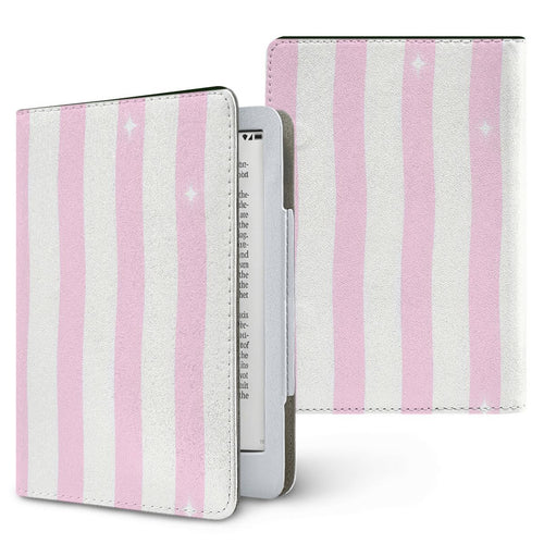 Pink Sparkle Stripe Kindle case — pink stripe, printed front and back