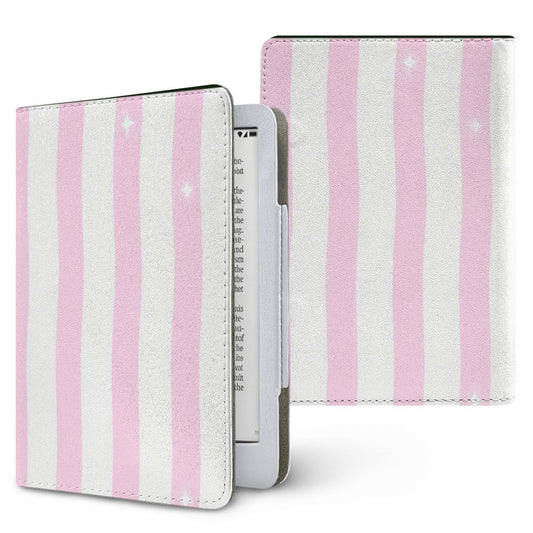 Pink Sparkle Stripe Kindle case — pink stripe, printed front and back