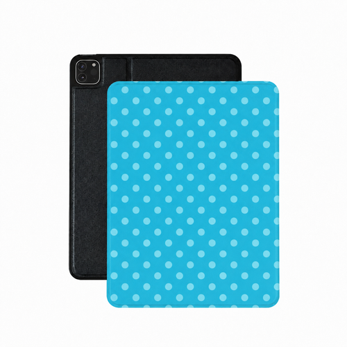 Turquoise polka dot iPad case in blue vegan leather — tonal retro dot folio