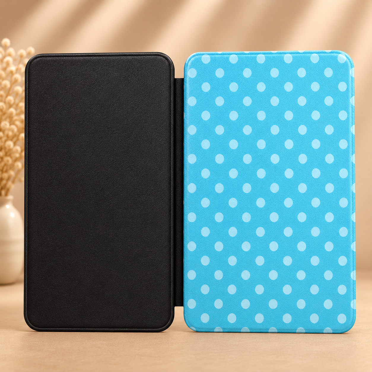 Bright turquoise pale blue polka dot Kindle Paperwhite case — Quiet Bookish gift for readers