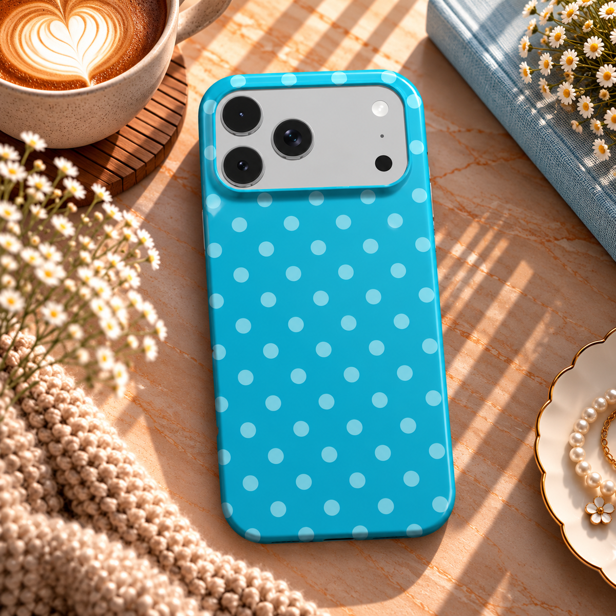 Turquoise Polka Dot phone case – MagSafe iPhone case, lifestyle photo
