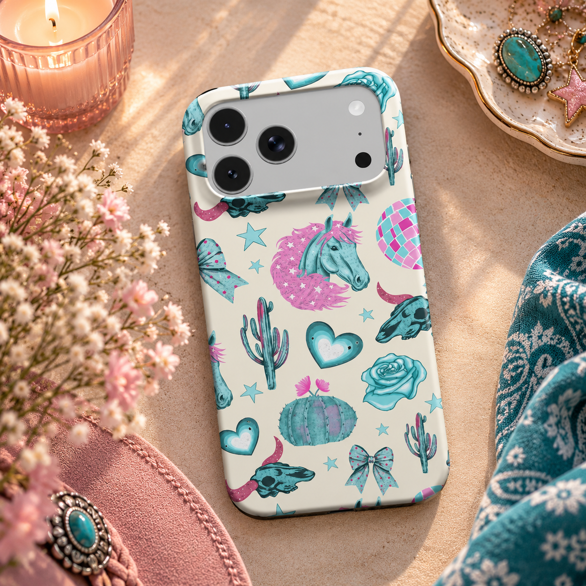 Turquoise Rodeo phone case – MagSafe iPhone case, lifestyle photo