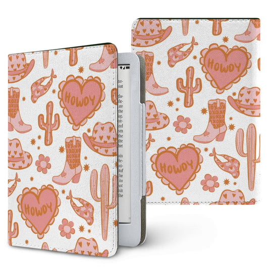 Howdy Western Kindle case — pink western, printed front and back