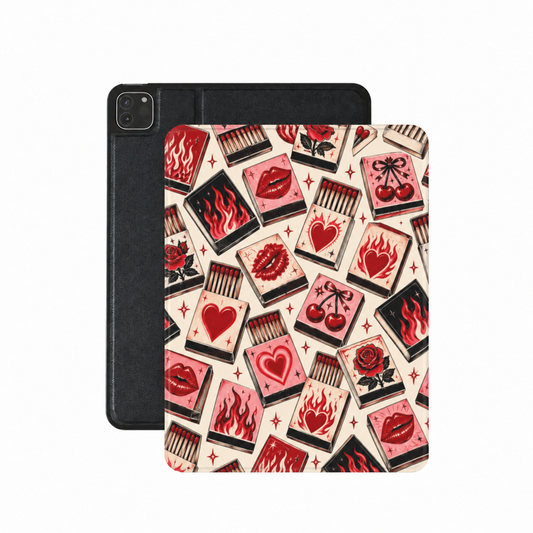 Vintage Matchbook iPad case — retro matchbooks with flames, lips, hearts and cherries