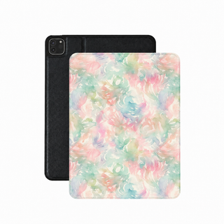 Watercolor bloom iPad case in pastel coral, mint and lilac vegan Saffiano leather