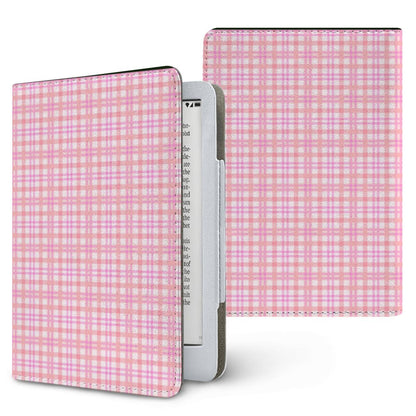 Pink Gingham Kindle case — pink check, printed front and back