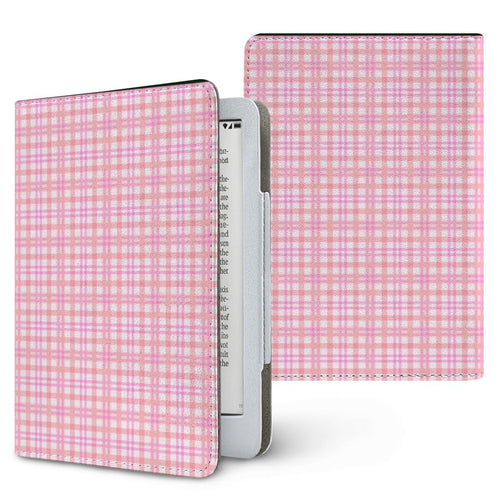 Pink Gingham Kindle case — pink check, printed front and back