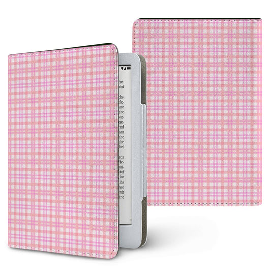 Pink Gingham Kindle case — pink check, printed front and back