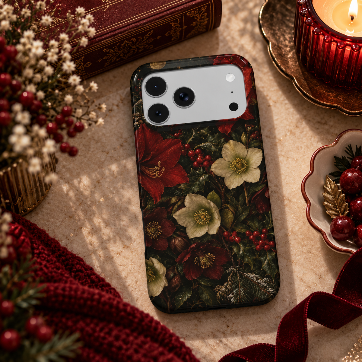 Winter Amaryllis phone case – MagSafe iPhone case, lifestyle photo