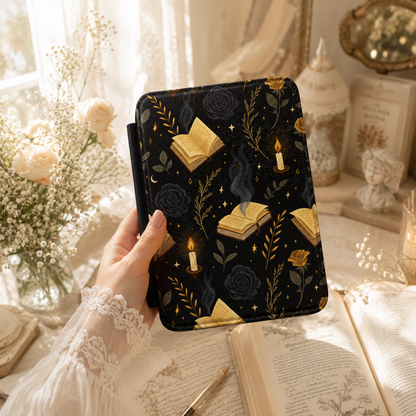 Close-up of Witchy Academia Saffiano Kindle case