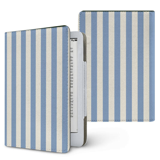 Dusty Blue Stripe Kindle case — dusty blue and cream stripes, printed front and back