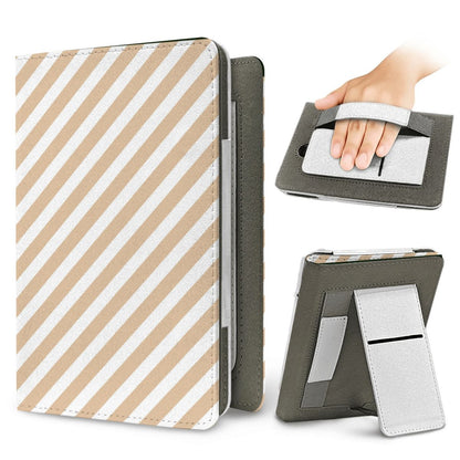 Cowhide Bow Kindle case — elastic hand strap and fold-out stand on the back