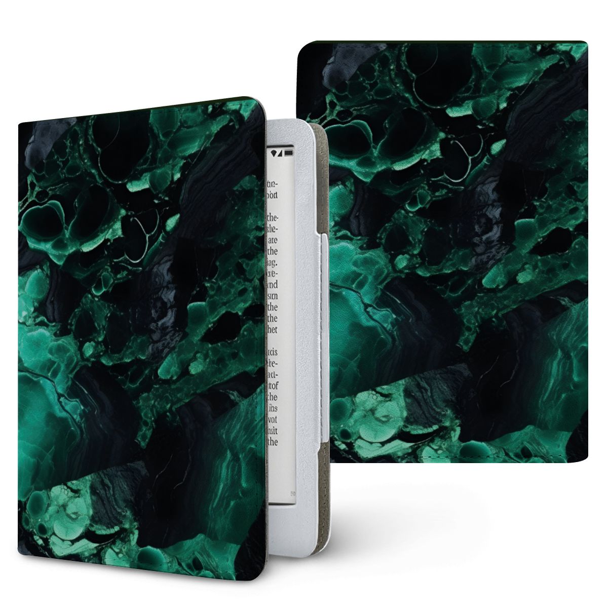 Malachite Marble Kindle case — emerald stone, printed front and back