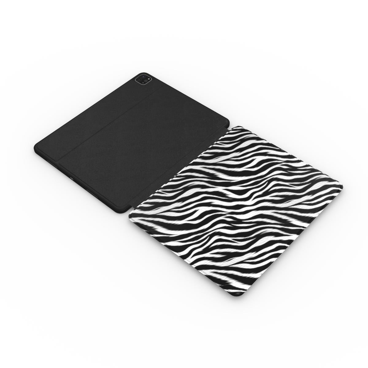 Zebra iPad case with the Apple Pencil in its slot