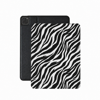 Zebra iPad case in black and white vegan Saffiano leather — zebra stripe fur print