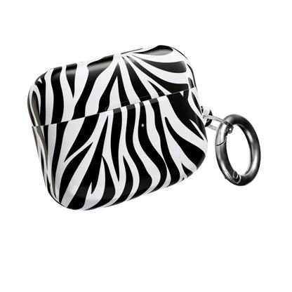 Glossy black and white zebra print AirPods case
