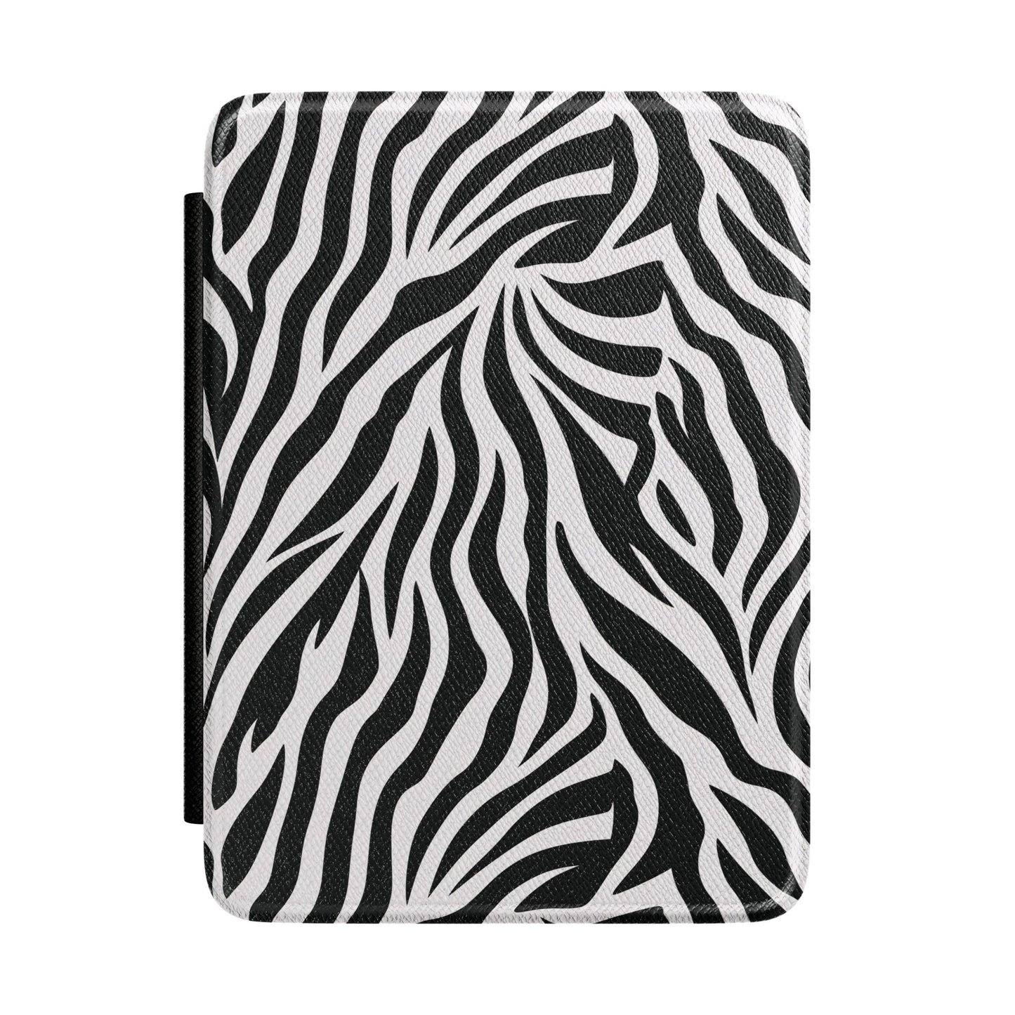 Zebra stripe Kindle case in black and white Saffiano — bold high-contrast animal print, Atelier gift for her