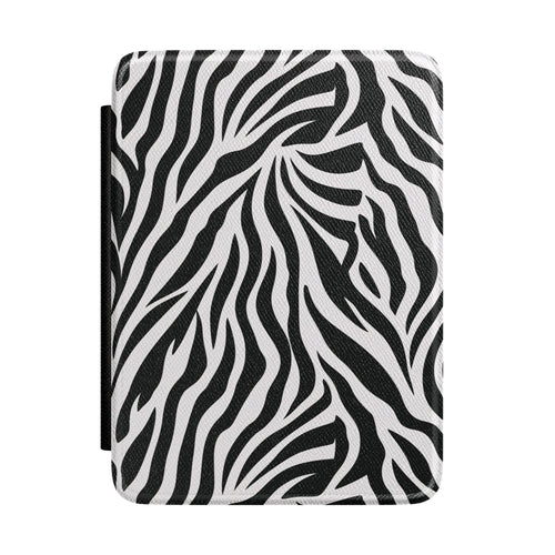 Zebra stripe Kindle case in black and white Saffiano — bold high-contrast animal print, Atelier gift for her