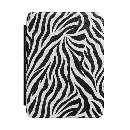 Zebra stripe Kindle case in black and white Saffiano — bold high-contrast animal print, Atelier gift for her