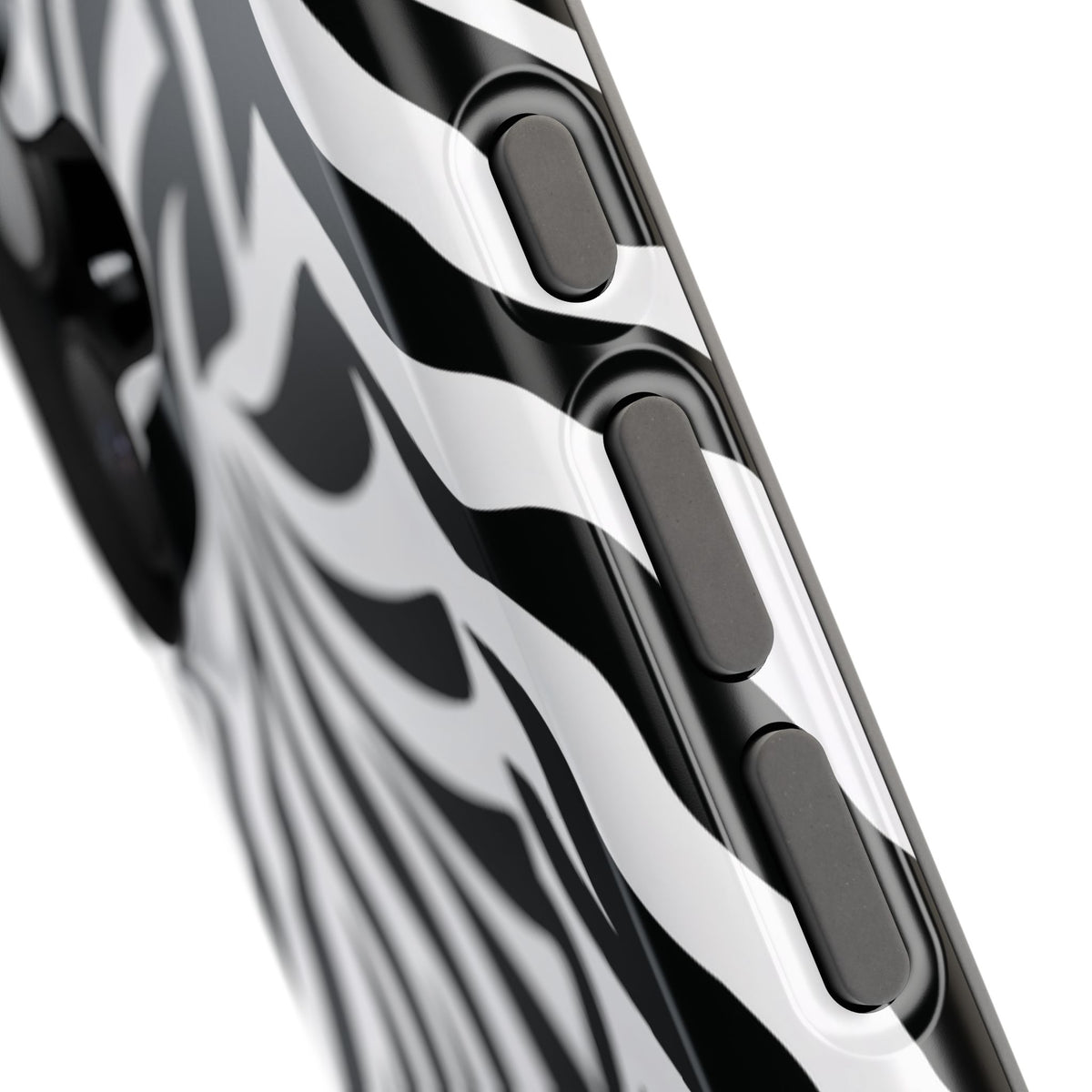 Bold black and white zebra print phone case, MagSafe compatible